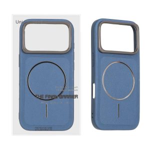 قاب اورجینال Unique Case چرمی سوزنی Magsafe فلزی Apple iPhone 17 Pro / iPhone 18 Pro - سرمه ای (پک دار)