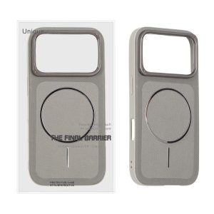 قاب اورجینال Unique Case چرمی سوزنی Magsafe فلزی Apple iPhone 17 Pro / iPhone 18 Pro - خاکستری (پک دار)