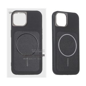 قاب اورجینال Unique Case چرمی سوزنی Magsafe فلزی Apple iPhone 13 / iPhone 14 - مشکی (پک دار)