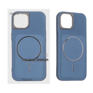 قاب اورجینال Unique Case چرمی سوزنی Magsafe فلزی Apple iPhone 13 / iPhone 14 - سرمه ای (پک دار)