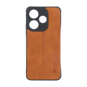 قاب Puloka طرح چرم دوخت دار محافظ لنزدار Xiaomi Redmi 13X / Redmi 13 4G / Poco M6 4G - قهوه ای