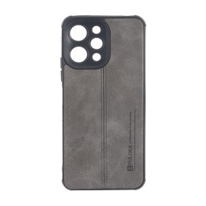 قاب Puloka طرح چرم دوخت دار محافظ لنزدار Xiaomi Redmi 12 / Poco M6 Pro 5G - طوسی
