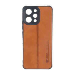 قاب Puloka طرح چرم دوخت دار محافظ لنزدار Xiaomi Redmi 12 / Poco M6 Pro 5G - قهوه ای