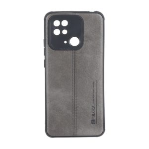 قاب Puloka طرح چرم دوخت دار محافظ لنزدار Xiaomi Redmi 10C / Redmi 10 Power / Poco C40 - طوسی