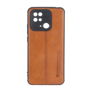 قاب Puloka طرح چرم دوخت دار محافظ لنزدار Xiaomi Redmi 10C / Redmi 10 Power / Poco C40 - قهوه ای