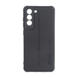 قاب Puloka طرح چرم دوخت دار محافظ لنزدار Samsung Galaxy S21 FE - مشکی
