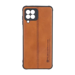 قاب Puloka طرح چرم دوخت دار محافظ لنزدار Samsung Galaxy A22 4G / M22 / M32 4G / F22 - قهوه ای
