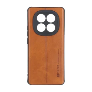 قاب Puloka طرح چرم دوخت دار محافظ لنزدار Xiaomi Redmi Note 15 / Poco M8 5G - قهوه ای