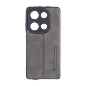 قاب Puloka طرح چرم دوخت دار محافظ لنزدار Xiaomi Redmi Note 14S / Note 13 Pro 4G / Poco M6 Pro 4G - طوسی