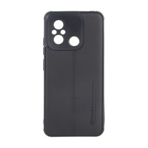 قاب Puloka طرح چرم دوخت دار محافظ لنزدار Xiaomi Redmi 12C / Redmi 11A / Poco C55 - مشکی