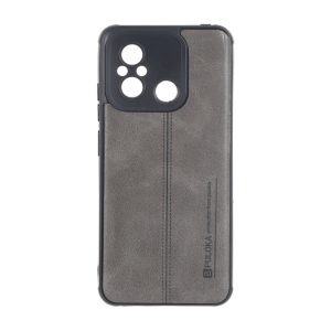 قاب Puloka طرح چرم دوخت دار محافظ لنزدار Xiaomi Redmi 12C / Redmi 11A / Poco C55 - طوسی