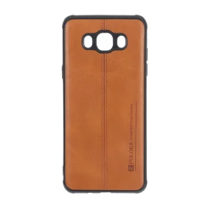 قاب Puloka طرح چرم دوخت دار محافظ لنزدار Samsung Galaxy J7 (2016) / J710 - قهوه ای
