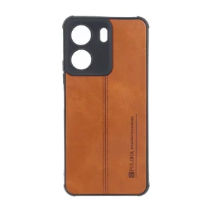 قاب Puloka طرح چرم دوخت دار محافظ لنزدار Xiaomi Redmi 13C / Poco C65 - قهوه ای