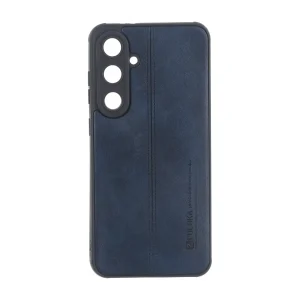 قاب Puloka طرح چرم دوخت دار محافظ لنزدار Samsung Galaxy S24 FE - سرمه ای