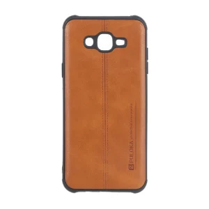قاب Puloka طرح چرم دوخت دار محافظ لنزدار Samsung Galaxy J7 (2015) / J700 - قهوه ای
