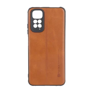 قاب Puloka طرح چرم دوخت دار محافظ لنزدار Xiaomi Redmi Note 11 4G / Redmi Note 11S - قهوه ای