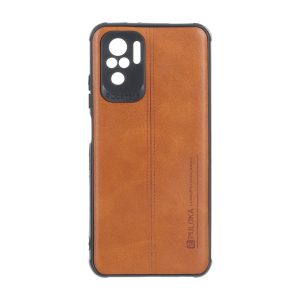 قاب Puloka طرح چرم دوخت دار محافظ لنزدار Xiaomi Redmi Note 10 4G / Redmi Note 10S / Poco M5S - قهوه ای