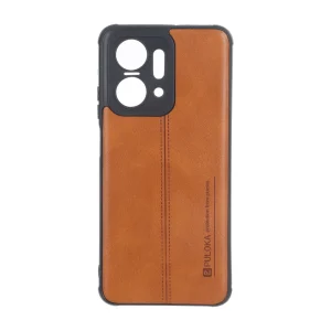 قاب Puloka طرح چرم دوخت دار محافظ لنزدار Honor X7a - قهوه ای