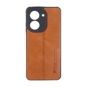 قاب Puloka طرح چرم دوخت دار محافظ لنزدار Xiaomi Redmi A5 / Poco C71 - قهوه ای