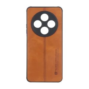 قاب Puloka طرح چرم دوخت دار محافظ لنزدار Xiaomi Redmi 14C / Redmi A3 Pro / Redmi A4 / Poco C75 - قهوه ای