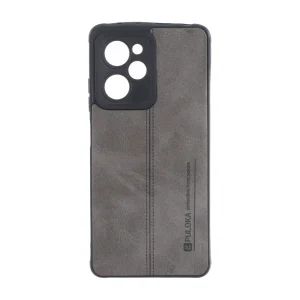 قاب Puloka طرح چرم دوخت دار محافظ لنزدار Xiaomi Poco X5 Pro 5G - طوسی