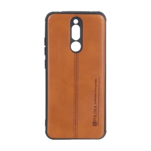 قاب Puloka طرح چرم دوخت دار محافظ لنزدار Xiaomi Redmi 8 - قهوه ای