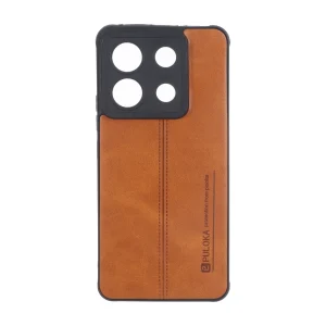 قاب Puloka طرح چرم دوخت دار محافظ لنزدار Xiaomi Redmi Note 13 Pro 5G / Poco X6 5G - قهوه ای