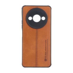 قاب Puloka طرح چرم دوخت دار محافظ لنزدار Xiaomi Redmi A3 / A3x / Poco C61 - قهوه ای