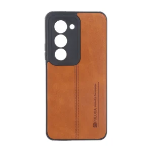 قاب Puloka طرح چرم دوخت دار محافظ لنزدار Xiaomi Redmi 15 4G - قهوه ای