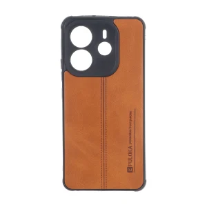 قاب Puloka طرح چرم دوخت دار محافظ لنزدار Xiaomi Redmi Note 14 4G - قهوه ای
