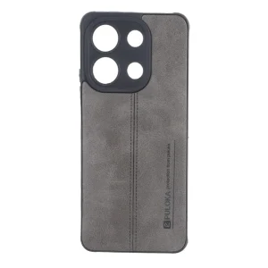 قاب Puloka طرح چرم دوخت دار محافظ لنزدار Xiaomi Redmi Note 13 4G - طوسی
